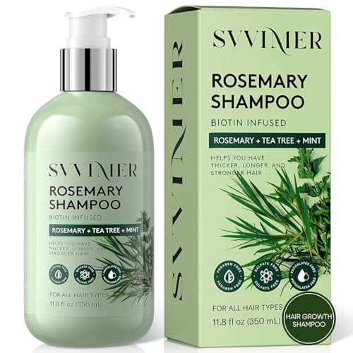 Svvimer Rosemary Hair Growth Shampoo - Thickening Shampoo with Biotin Tea Tree Oil for Hair Loss and Thinning Hair - Sulfate Free for Women and Men 11.8 Fl Oz (Pack of 1)